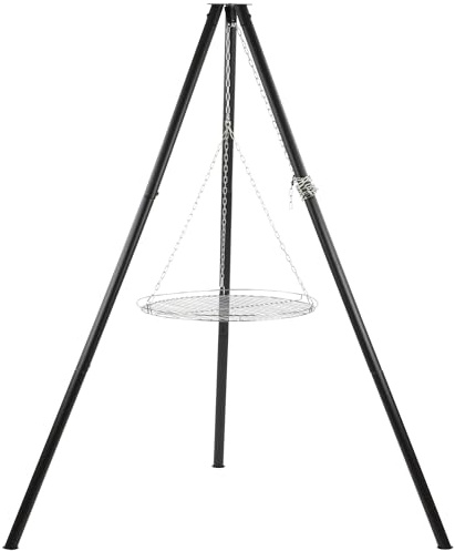 BBQ-Toro Barbacoa de tres patas con parrilla, 165 cm, parrilla para brasero, trípode para parrilla giratoria, trípode de hierro, soporte para barbacoa, parrilla colgante, parrilla de tres patas con