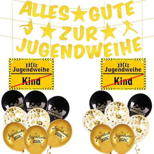 Jugendweihe Deko, JugendweiheLuftballons, Jugendweihes Banner Schilder | Schwarz Gold Thema Banner Luftballons, Schilder,Luftballon Jugendweihe Deko, Dekos Jugendweihes für Junge und Mädchen