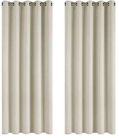Deconovo Vorhang Blickdicht Verdunkelungsvorhang Ösenvorhang Blickdicht, 229x168 cm(HöhexBreite), Hellbeige, 2er Set