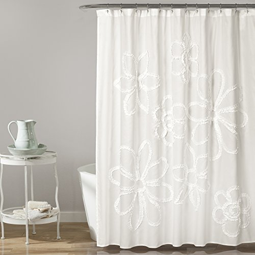 Lush Decor White Ruffle Flower Polyester-Duschvorhang, weiß, W x L 72 (1 Panels)