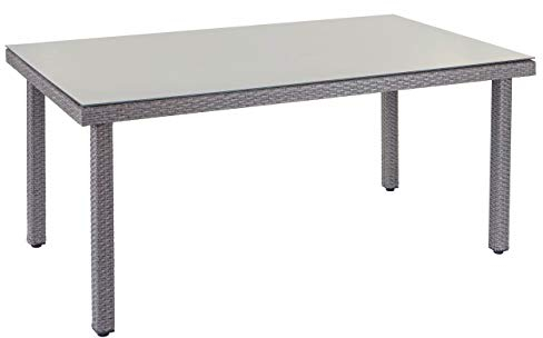 Mendler Poly-Rattan Gartentisch Cava, Esstisch Tisch mit Glasplatte, 160x90x74cm - grau