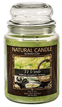 Nature Candle 167307 Duftkerze Grüner Tee, 100% pflanzliches Wachs, 580 g, Sortiert