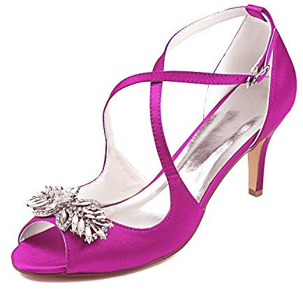 Emily Bridal Zapatos de Boda Cross Pearl Rhinestone Slip-on Sandalias con tacón Alto (EU36, Fucsia)