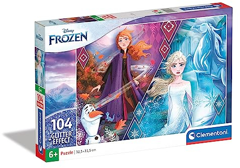 Clementoni 20163 Glitter Puzzle Disney Frozen 2 – Puzzle 104 Teile ab 6 Jahren, farbenfrohes Kinderpuzzle mit Glitzereffekt, Geschicklichkeitsspiel für Kinder