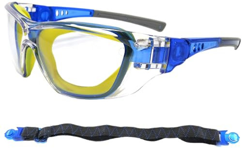 Edz Kidz® Childrens Safety Glasses. Kids protective spectacles. Including a strap to turn them into Goggles. Ideal for school and NERF. CE and UKCA Certified (Blue/Yellow)