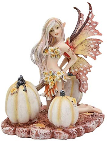 Ebros Amy Brown Herbst-Ahornfee mit weißen Kürbissen, Statue, 12,7 cm lang, Fantasie, mythische Fee, magisch, Aquarell, Sammlerstück, Dekoration, Figur für Frauen und Mädchen, Feengarten, DIY, Kunst,