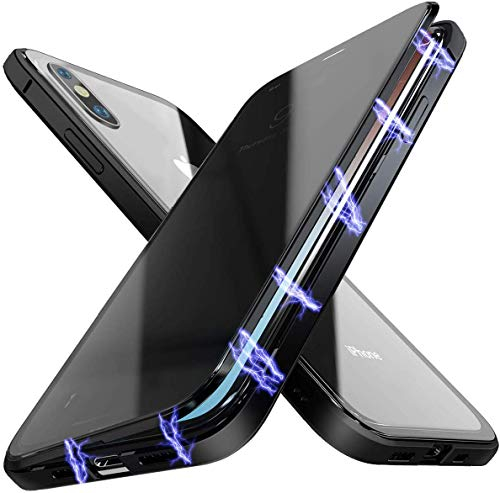 Hkess Anti-Peep Magnetische Adsorption Hülle für iPhone XS Max - Metall Bumper Case - Privat Screen Schutz - Doppelseitige Gehärtetes Glas Schutzhülle - Anti-Spähen Flip Cover, Schwarz