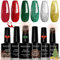 MAYCHAO Christmas Gel Nail Polish Set, 6 Colors Green Glitter Gold Silver Gel Polish Green Red Gel Nail Polish Kits Soak Off UV/LED Nail Lamp Cured for Nail Art Design Christmas Day Gifts for Women