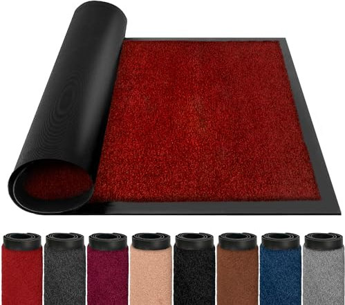 BLADO Door Mats Indoor Outdoor Heavy Duty Dirt Trapper - Non Slip Washable Door Mat with Rubber Backing Super Absorbent Floor Mat for Home, Offices (60cm x 80cm, Red)