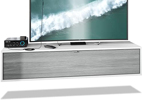 Vladon TV Board Lana 140 Hängeschrank Lowboard 140 x 29 x 37 cm, Made in Germany, Korpus in Weiß matt, Fronten in Avola-Anthrazit | Große Farbauswahl