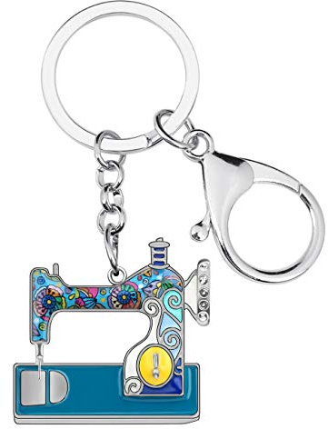 DUOWEI Metal Enamel Mini Sewing machine Keychains Hypoallergenic Unique Keyring for Women Girls Handbag Bag Charms Gifts - blue - Medium