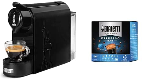 Bialetti Gioia - Machine à café expresso, très compacte, pour capsules en aluminium il Caffè d'Italia, noir Café Napoli - 16 Capsules Mokespresso Caffè d'Italia Roma