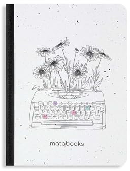 Matabooks, nachhaltige und vegane Notizbücher A6 aus Graspapier, Samenbuch, 102 blanko Seiten, Natur, Handmade, Made in Germany (Typewriter)