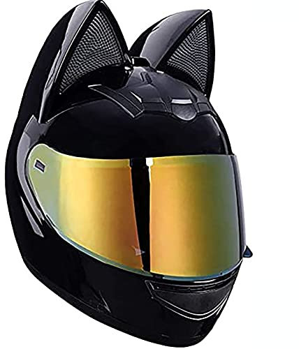 F&FSH Casco da Motociclista con Orecchie di Gatto Integrale, Casco da Motociclista per Cross-Country con Visiera Parasole per Adulti Casco da Discesa Casco Modulare Anti-collisione per Moto