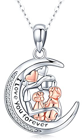 Mutter und Kind Anhänger Halskette 925 Sterling Silber Ich liebe dich für immer Mond Anhänger Geburtstag Muttertag Schmuck Geschenke für Frauen Mama Frau Tochter