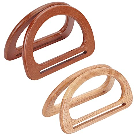 PandaHall 4pcs 2 Farben D-Form Holz Geldbörse Griff Taschengriff Ersatz Handtasche Für Handgemachte Strandtasche Handtaschen Geldbörse Griffe Makramee Markt Taschen, 8~10x14 cm