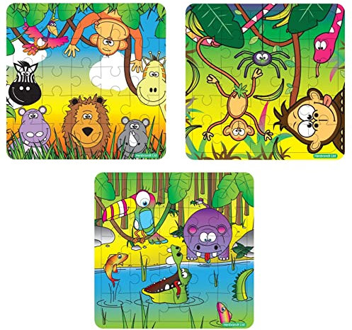Anilas Complete Jungle Themed 10 Party Bag Fillers & Party Favours – 10 Assorted Mini Jungle Jigsaw Puzzles. (Ideal for Children Aged 3-8)