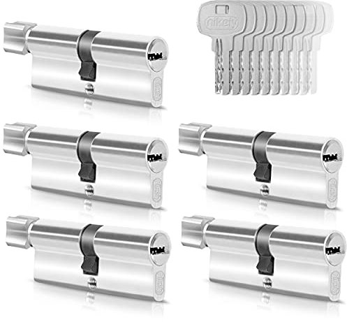 GERCAR 5x Knaufzylinder gleichschließend 5 Schließzylinder 40/40 inkl. 25 Schlüssel - 80 mm - Türschloss Zylinderschloss mit N+G Funktion gleichschliessendes 5er Set - Länge: 80mm A:40 B:40