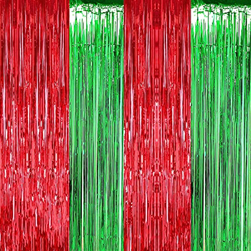 Mienocol 4 Stück Weihnachten Lametta Vorhang,Rot Grün Metallische Folie Fransen Vorhang Funkeln Vorhängen Dekoration für Weihnachten Deko Geburtstagsfeier Hintergrund Weihnachten Disco Party(1m x 2m)
