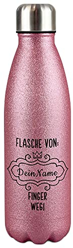 PR Print Royal Glitzer-Trinkflasche Edelstahl selbst gestalten mit Name - Flasche von - Thermosflasche, Wasserflasche BPA-frei, Geschenk Freundin, Reise, Sport I Personalisiertes Geschenk, Pink