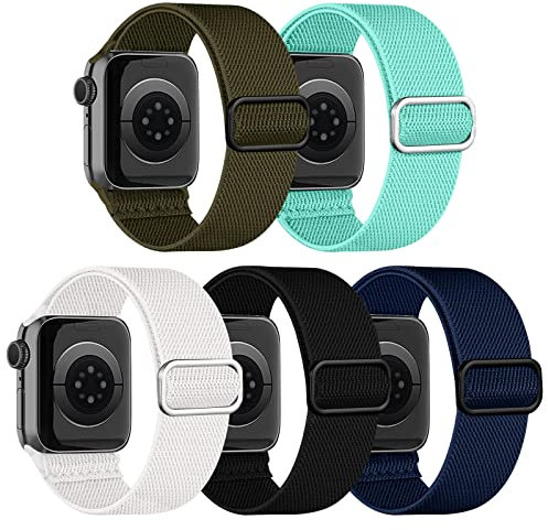 chinbersky 5 Pezzi Cinturino Compatibile con Cinturino Apple Watch 41mm 40mm 38mm Uomo Donna,Regolabile in Nylon Elastico Intrecciato Sport Cinturino di Ricambio Per iWatch Series 8/7/6/5/4/3/2/1/SE