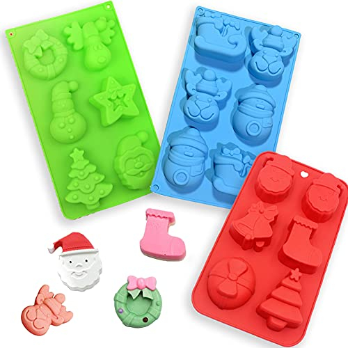 Moldes De Silicona Navideños, Moldes De Jabón De Navidad, Moldes De Pasteles, 6 Cavidades Moldes De Silicona Para Hornear, Para Tartas, Chocolate, Muffins, Pudín, 3 Piezas
