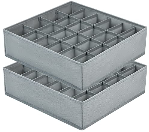 DIMJ Organizador Cajones, 24 Celdas Plegable Organizador Ropa Interior, Organizadores de Cajones No Tejidos, Separadores de Cajones Para Ropa Interior, Calcetines, Gris Claro