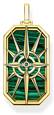 Thomas Sabo Herren Ketten Anhänger Kompass Stern, mit schwarzen Zirkoniasteinen und Malachit, 925er Sterlingsilber geschwärzt und 750er Vergoldung, Maße: 44 x 20 mm, PE869-140-6