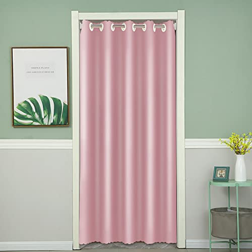 Cozomiz Rideaux Occultants Isolation Thermique Rideaux à œillets Phonique Anti Bruit Rideau de Porte Interieur, pour Porte, Chambre d'enfant Anti Froid 150x200cm Rose