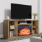 YESHOMY Meuble TV avec cheminée électrique pour téléviseurs jusqu'à 165 cm et plus, table console avec quatre étagères et armoires de rangement ouvertes, 147 cm, bois rustique