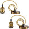 Sevenpers Light Fittings Ceilings, 2 Pack E27 Vintage Pendant Light Fitting in Bright Brass with Ground Wire and 90cm Braided Cable