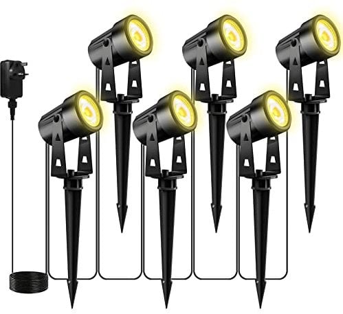 Totofac Garden Spike Lights, 12V 18W Pathway Lights 6-Pack COB LED Spotlights, IP65 Waterproof Outdoor Landscape Spotlights with Spike Stand for Yard, Lawn (Warm White) (18W)