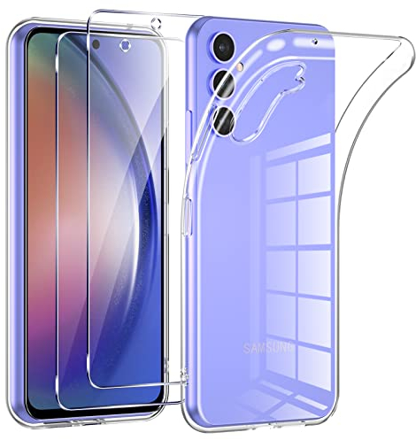 Phoona für Samsung Galaxy A54 5G Hülle mit 2 Stück Schutzfolie, Transparent Silikon Weiches TPU Handyhülle Stoßfest Vergilbungsfrei Schutzhülle Case