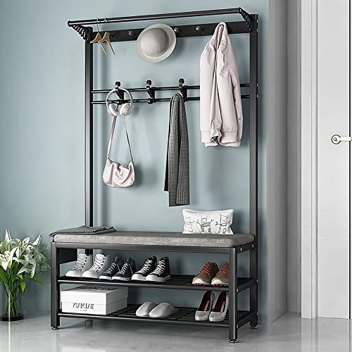 Metals Coat Rack with Shoe Storage, Industrial Hall Tree with Bench, Heavy Duty Coat Rack Stand with Hooks, Easy to Assemble, for Entryway Hallway Living Room Bedroom 80/100X33X170 CM