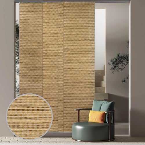 GoDear Design 4 Panel Room Dividers Screen 116 cm-218 cm W x Up to 243 cm H, Extendable 4-Rail Sliding Track Privacy Screens Room Dividers, Panel Screens, Woven Room Divider Room Partition, Mayonaka