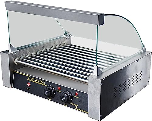 macchina per hot dog Scaldasalsicce For Hot Dog Macchina For Cuocere Alla Griglia Con 7 Rulli In Acciaio Inossidabile E Vassoio Raccogligocce Rimovibile, Capacità Di 24 Hot Dog For Salsicce Da Colazio