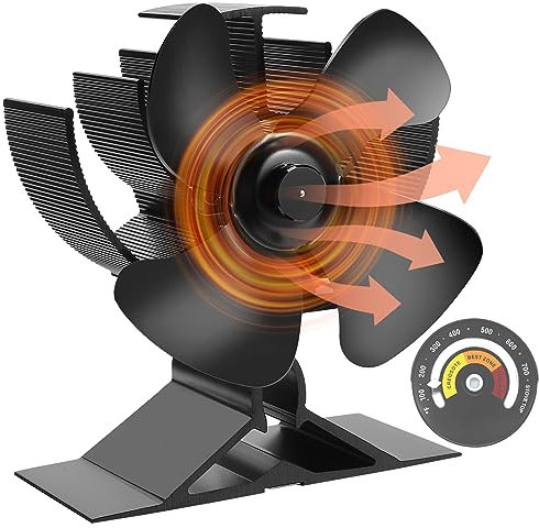WYRJXYB Wood Stove Fan Small, Upgrade 4 Blade Heat Powered Stove Fans Log Burner Fan with Thermometer for Wood Burning Stove-Silent Eco Mini Fire Fan for Wood Burner/Log Burner/Fireplace Accessories