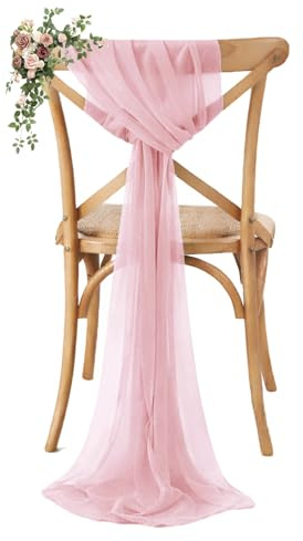 VDS Pack of 10, Dusty Rose, Sheer Chiffon Chair Sashes Bows Chair Cover Back Tie Ribbon for Wedding Birthday Baby Shower Engagement Ceremony Event Party Banquet Restaurant Dining Chair Decoration