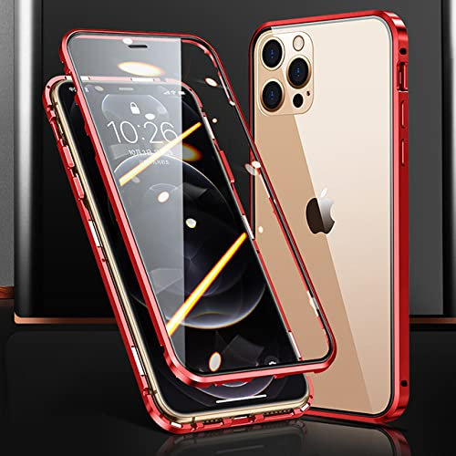 Étui de téléphone magnétique en Verre Double Face avec Cadre en métal pour iPhone 15 14 13 12 Pro Max X XS 8 7 14 Plus 13 12Mini Couvercle d'objectif d'appareil Photo, Rouge, pour iPhone SE 2020