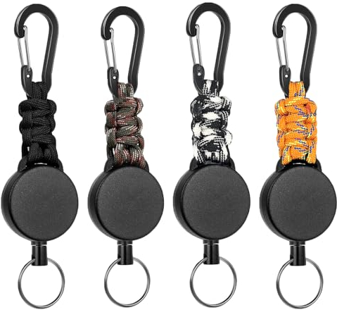 Fhlbestyu 4/2 Stücke Schlüsselanhänger Ausziehbar, Schlüsselband Ausziehbar JoJo mit 60cm Ausziehbar Stahlseil, Einziehbarer Schlüsselanhänger Schlüsselkette Karabiner
