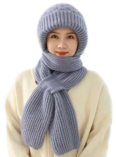 Kashyke Kapuzenschal Damen Winter Schal mit Kapuze Schalmütze Mützenschal Kaputzenschal Frauen Winddichte Pullovermütze Winter Warm Strick Mütze mit Schal Mütze Wintermütze 2 In 1