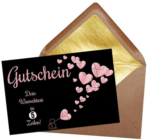 PR Print Royal Fotopuzzle als Gutschein - Motiv Herzen - Puzzle mit 5 Zeilen Text Personalisieren - Geschenk für Familie, Freunde, Verliebte | 24 Teile inkl. Briefumschlag mit Gold-Inlay