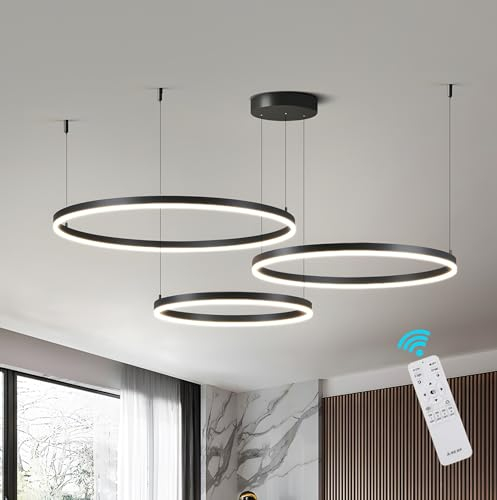 Modern LED Pendelleuchte Ring, Wohnzimmerlamp, Kreis Hängeleuchte, Runde Hängelampe Aluminium 3000K-6000K Dimmbar Kronleuchte Mit Fernbedienung, Esszimmerlampe, Deckenleuchte Wohnzimmer ( Color : A-Bl