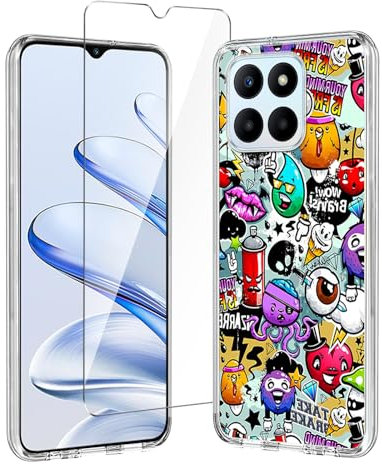 Wanglaism Mobile Phone Case for Honor 70 Lite/Honor X6/Honor X8 5G Case + 1 Tempered Glass Screen Protectors, Soft and Transparent TPU Mobile Phone Case Cover-XS40