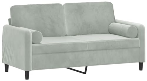 vidaXL Sofa 2 Sitzer, Couch mit Zierkissen, Liegesofa für Wohnzimmer, Polstersofa Sessel Relaxsofa Loungesofa Relaxcouch, Hellgrau Samt
