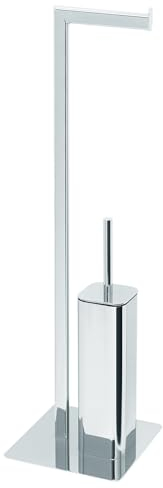 Libaro WC-Garnitur Bologna aus Metall Toilettenpapierhalter stehend Chrom glänzend mit WC-Bürste und Klopapier-Halter geschlossen, WC-Bürstengarnitur Toilettenbürstenhalter modern, WC-Rollenhalter