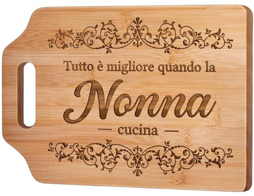 Giftasy Regalo Nonna, Regalo Nonna Compleanno - Idee Tagliere in Bambù Inciso, Regalo dei Nipoti alla Nana Utile, Regalo Nonnina Cucina
