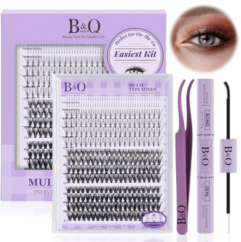 B&Qaugen Wimpern Extensions Set 30D+40D DIY Lash Extension Set Mit Spike Wimpernverlängerung Set Mit Bond&Seal Und Pinzette(Multi-Style-Mix 10-16MIX)