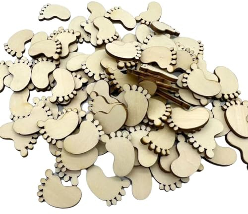 50 Stück natürliche Holzfüße für Hochzeit, Geburtstag, Party, Dekoration, Basteln, Scrapbooking, Holzfüße und Handwerk, Holzhandwerk, Fuß, unlackierte Holzausschnitte, Bastelflügel, Zwerg für einen