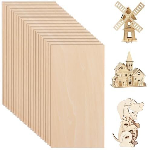 GBACHOOSE 30 Stück Holzplatte 200 x 100 x 3 mm Sperrholzplatte, Bastelholz mit 5 Bleistifte, Lindenholz zum Schnitzen, Holzplatten für Laserprojekte, Basteln, DIY Modell, Gemälde Kunst